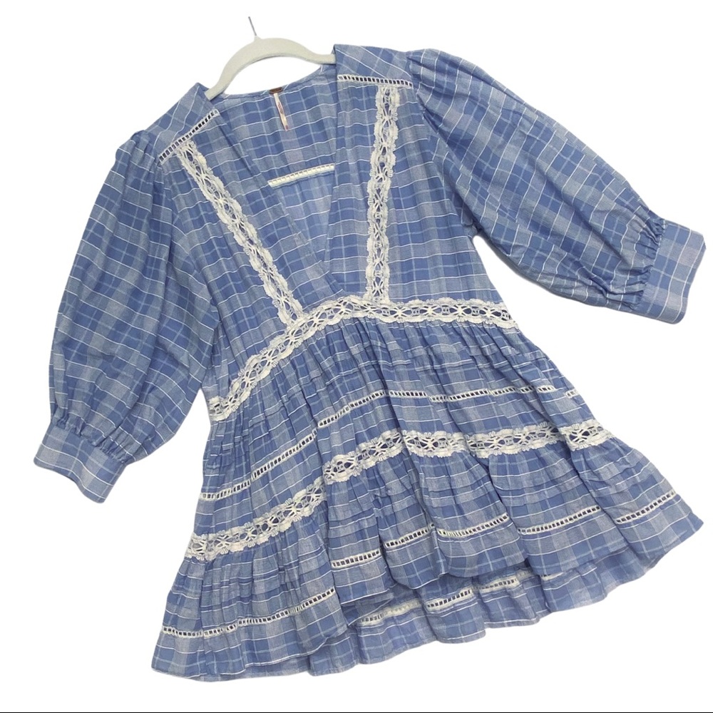 $128 Free People Blue Lace Tunic Top Boho Oversize